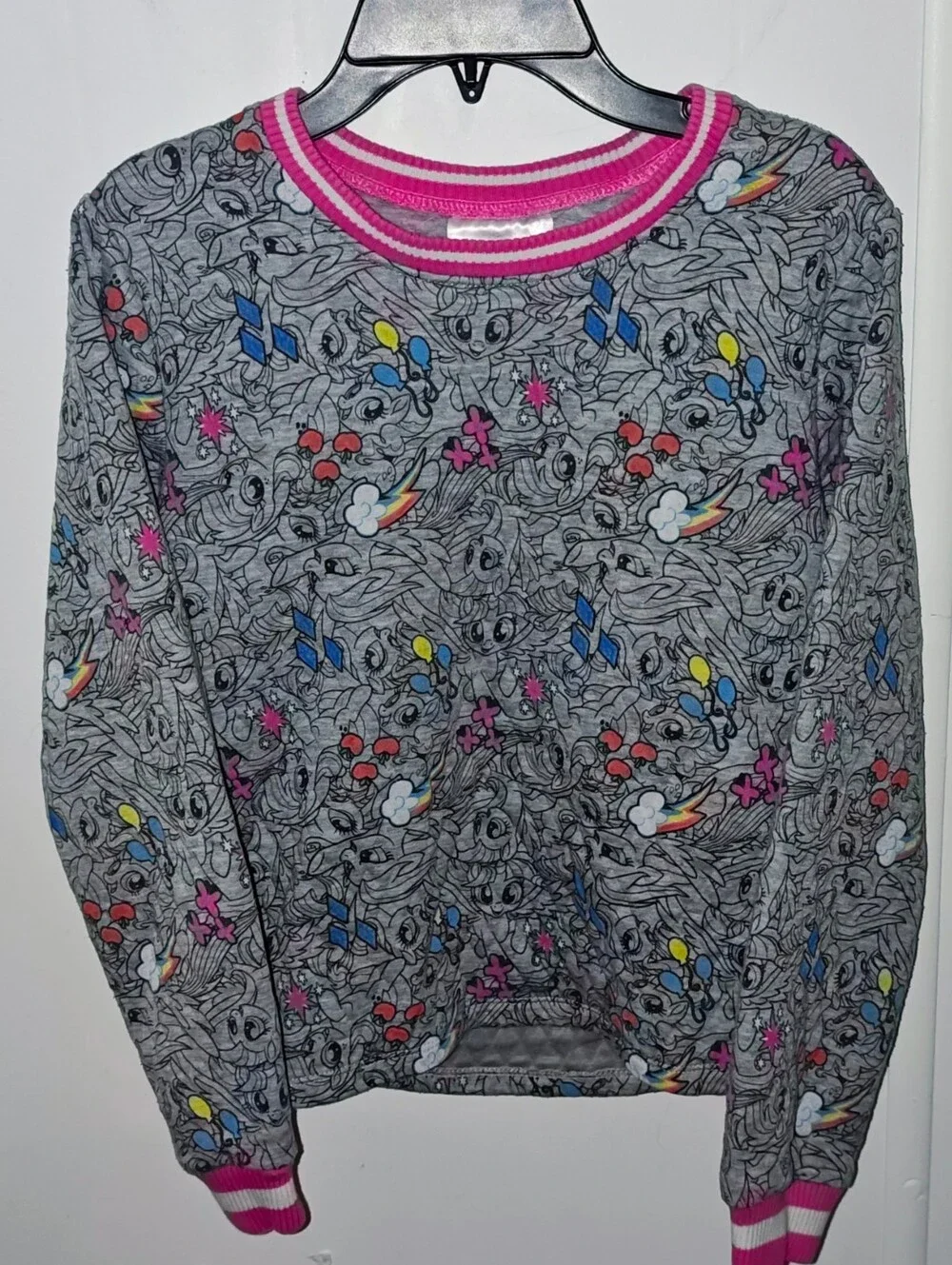 My Little Pony Gray Quilted Sweatshirt W/ Pink & White Trim All Over Graphics
